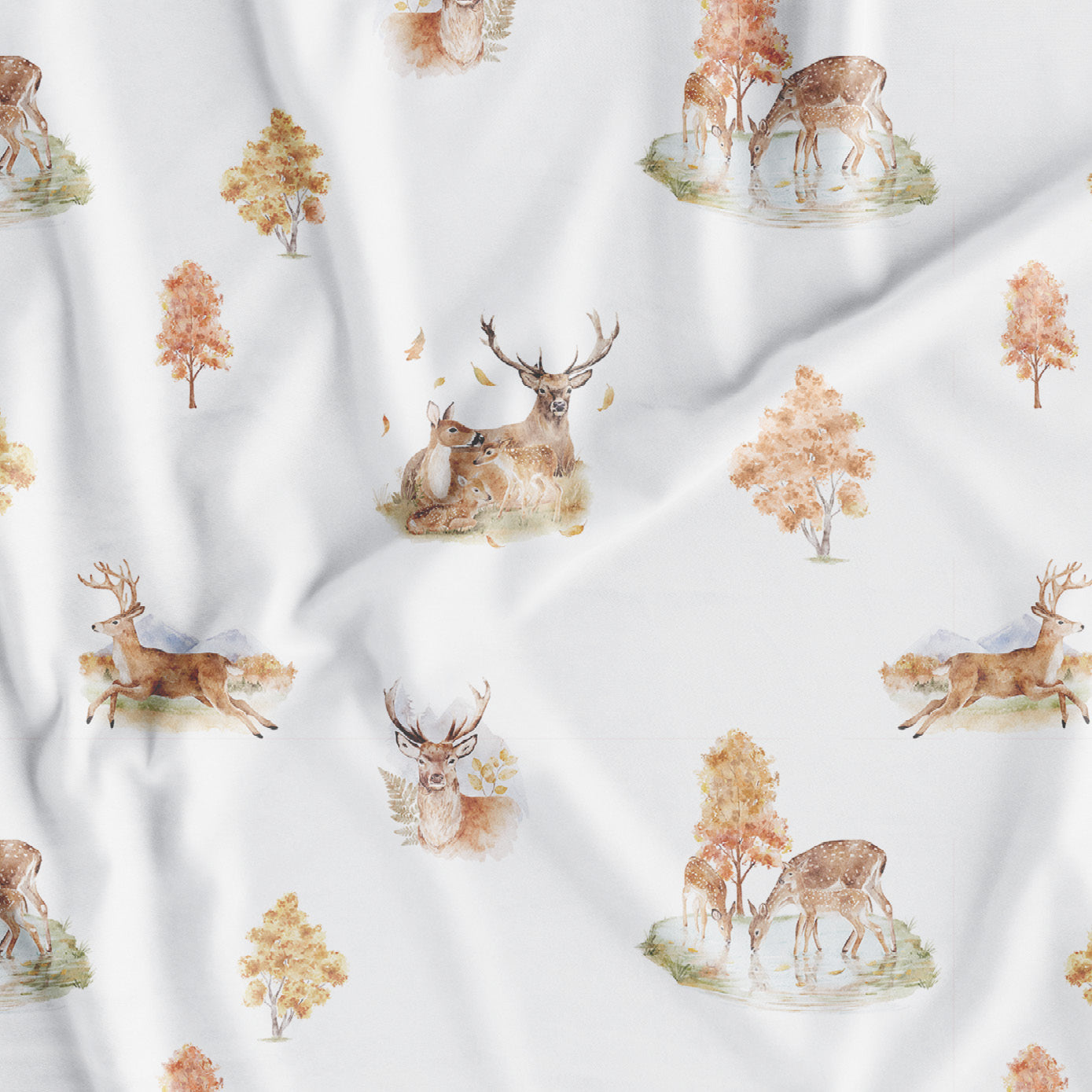 MOMM Exklusive Satin Design Bettwäsche Forte mit Hirschen im Herbstwald