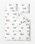 MOMM Exklusive Satin Design Bettwäsche Von Zeppelin II mit Zeppelin Motiv in bunten Farben