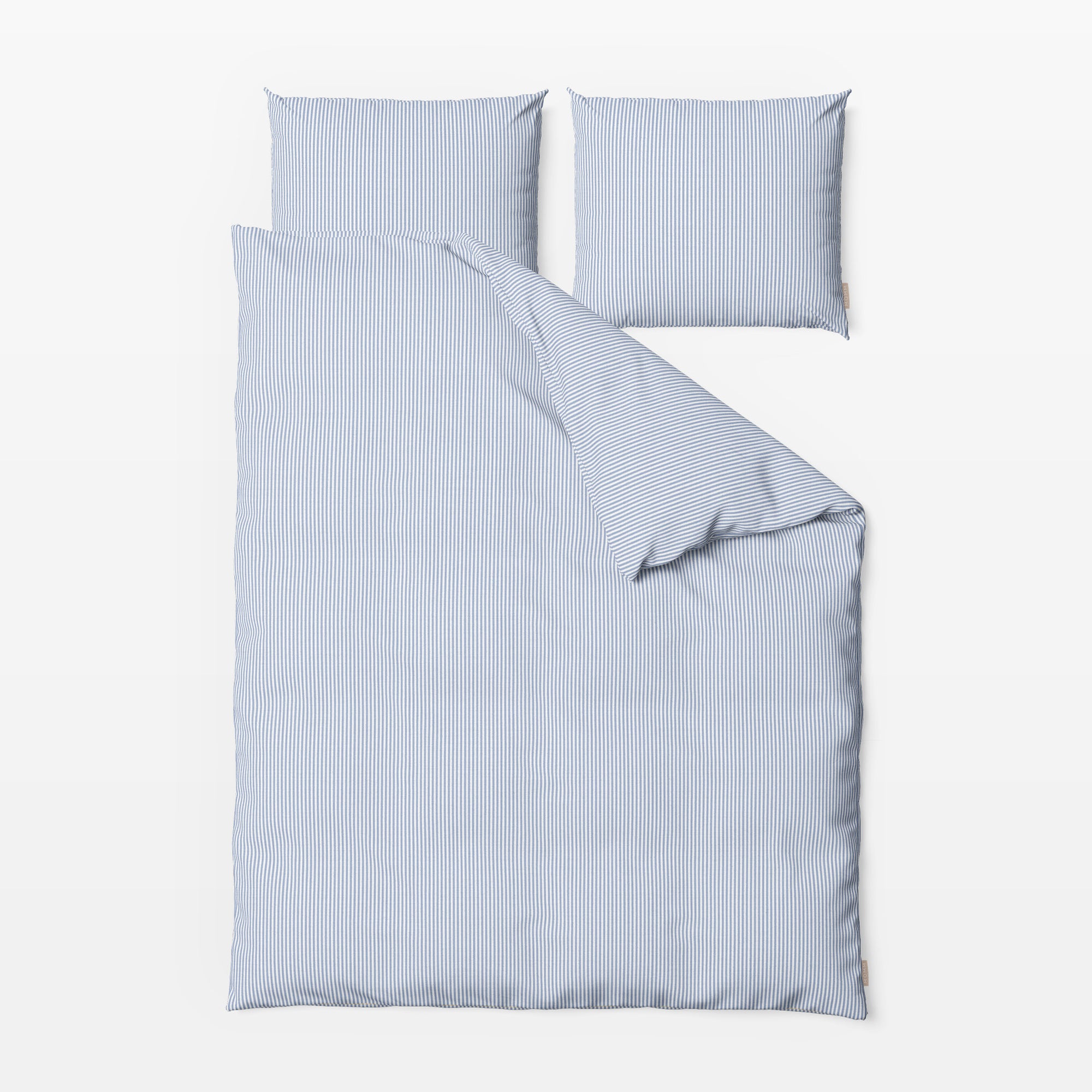 MOMM Linea Halbleinen Bettwäsche aus natürlichem Leinen und Baumwolle in der Farbe blau und weiss gestreift