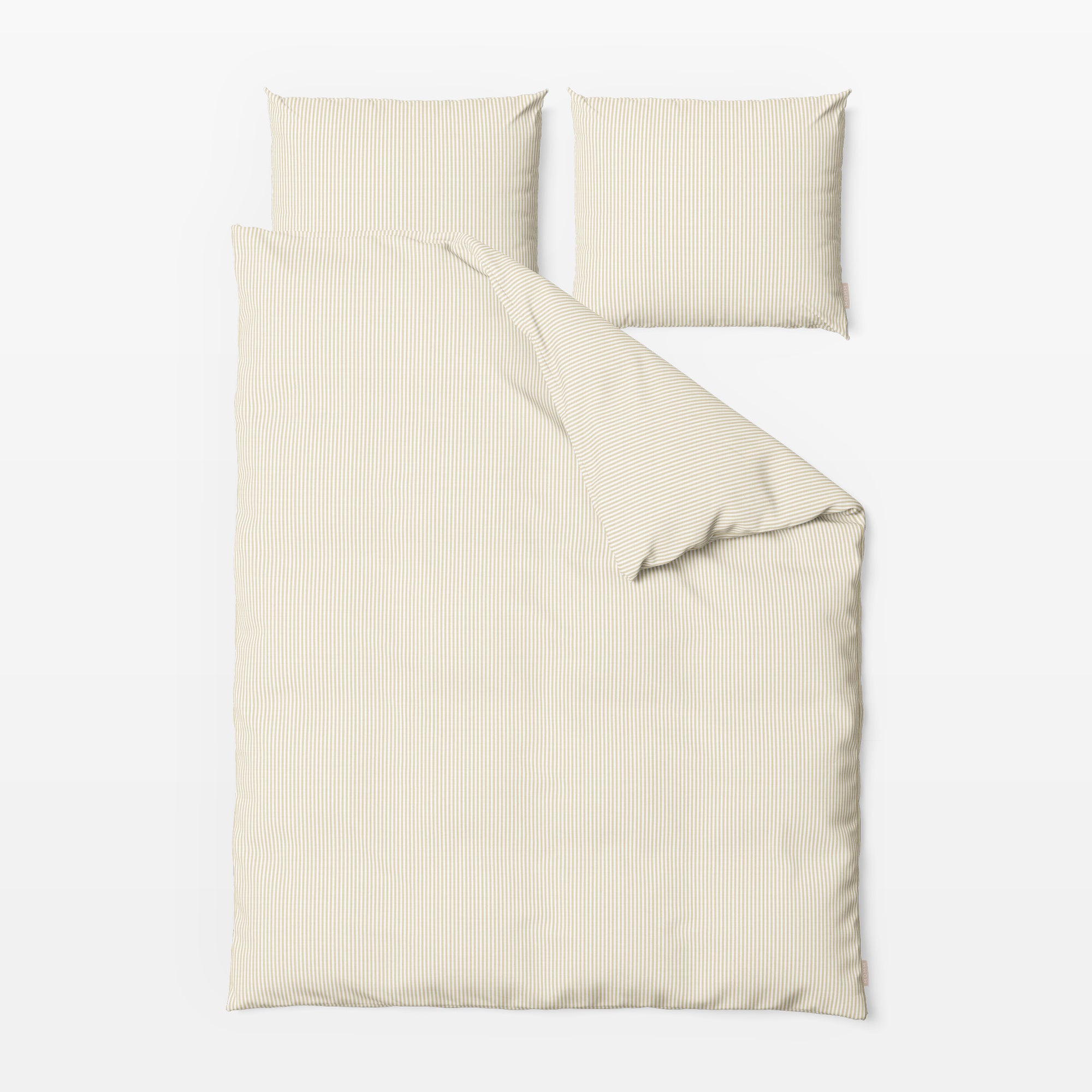 MOMM Linea Halbleinen Bettwäsche aus natürlichem Leinen und Baumwolle in der Farbe sand und natur gestreift