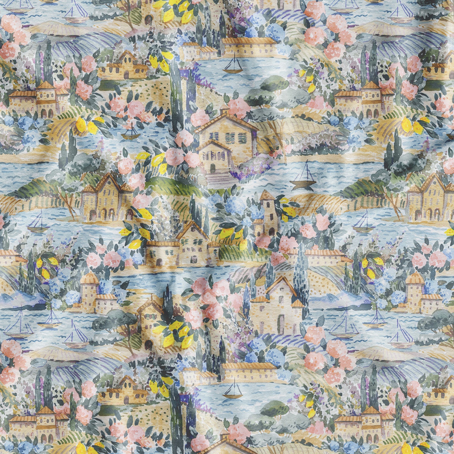 MOMM Exklusive Satin Design Bettwäsche Maison de Provence mit aquarell Motiv