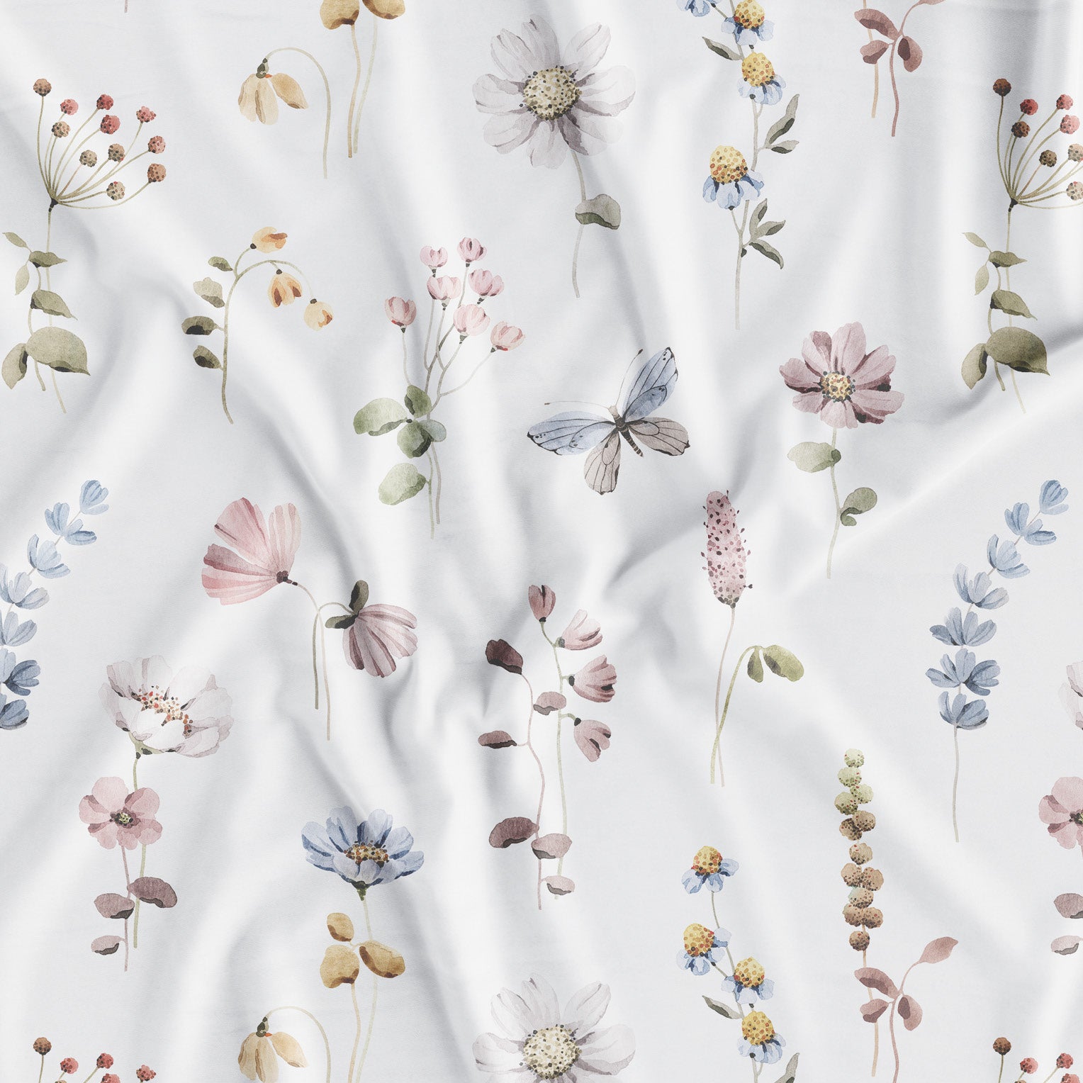 MOMM Exklusive Satin Design Bettwäsche Mariposa mit Wildblumen Motiv